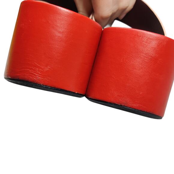 Staud Fly Chunky Platform Slide Sandal Red Pink Colorblock Goat Leather 37 / 7 - Picture 15 of 16